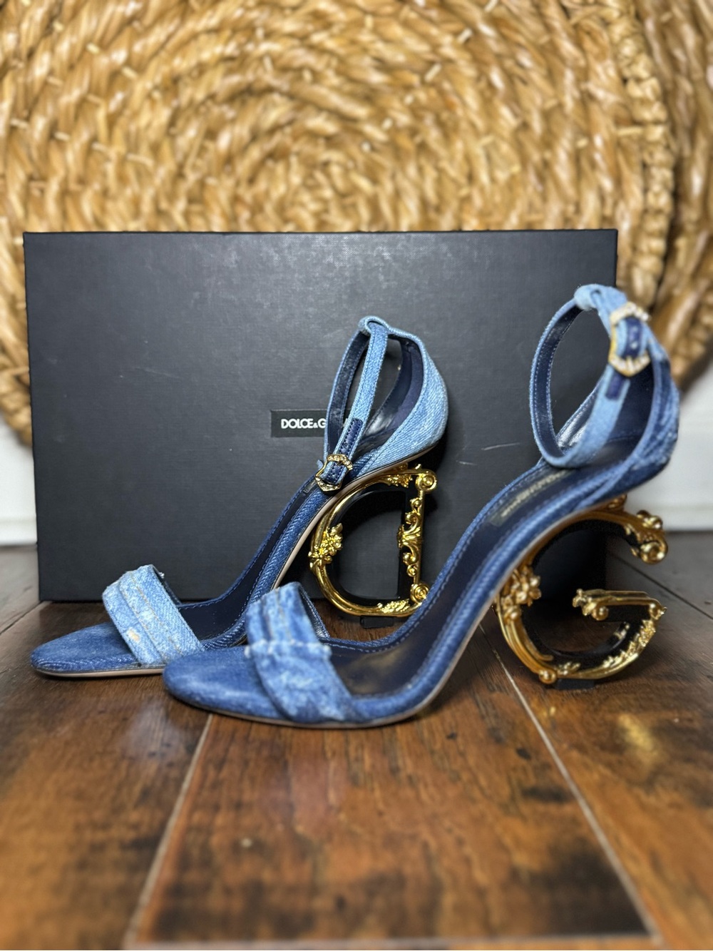 Dolce & Gabbana DG Heel Denim Sandals (Size 37.5)
